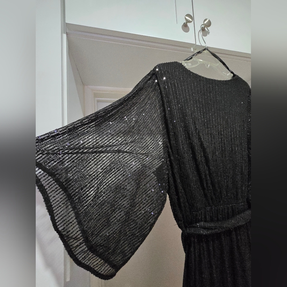 City Chic Black Sequin Paige Faux Wrap Cocktail Dress, NWT Sz L/20 - Picture 11 of 12